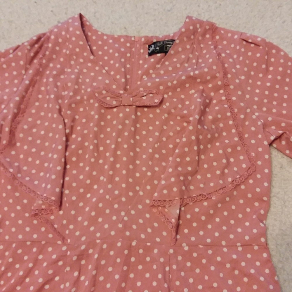 Hell Bunny Vixen pink polka dot a line dress